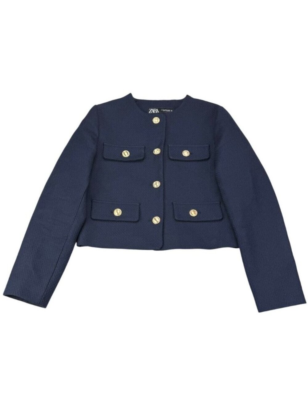 Zara Round-Neck Blazer Navy - Picture 3 of 8